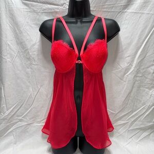 Victoria's Secret Vibrant Red/Pink Lace Lingerie